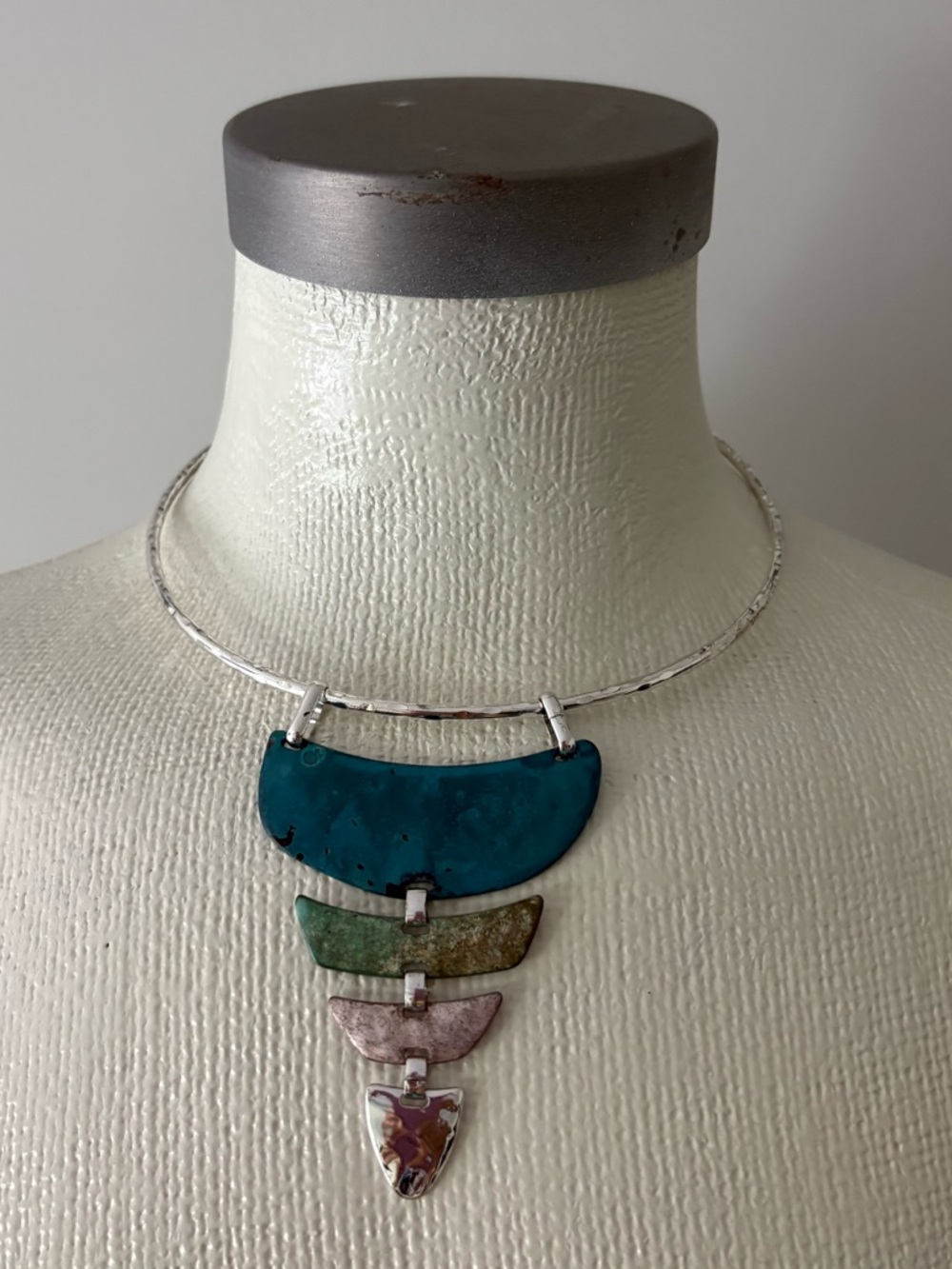 Robert Lee Morris Multicolor Enamel Tiered Pendant Necklace - Teal, Green, Pink